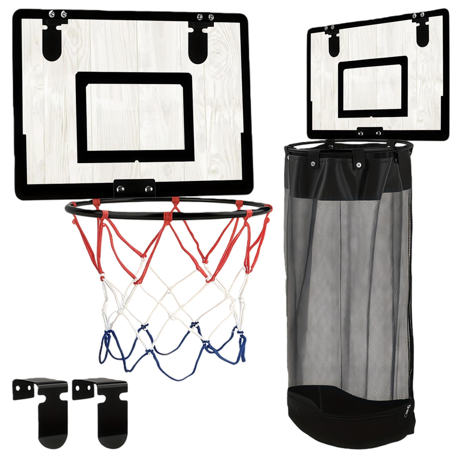 2-in-1 Basketballkorb Wäschekorb Hängender Mini Basketball Korb Tür Wäschesammler aus Holz mit Reißverschluss für Zimmer Badezimmer Wohnheim, Geschenk für Kinder und Erwachsene