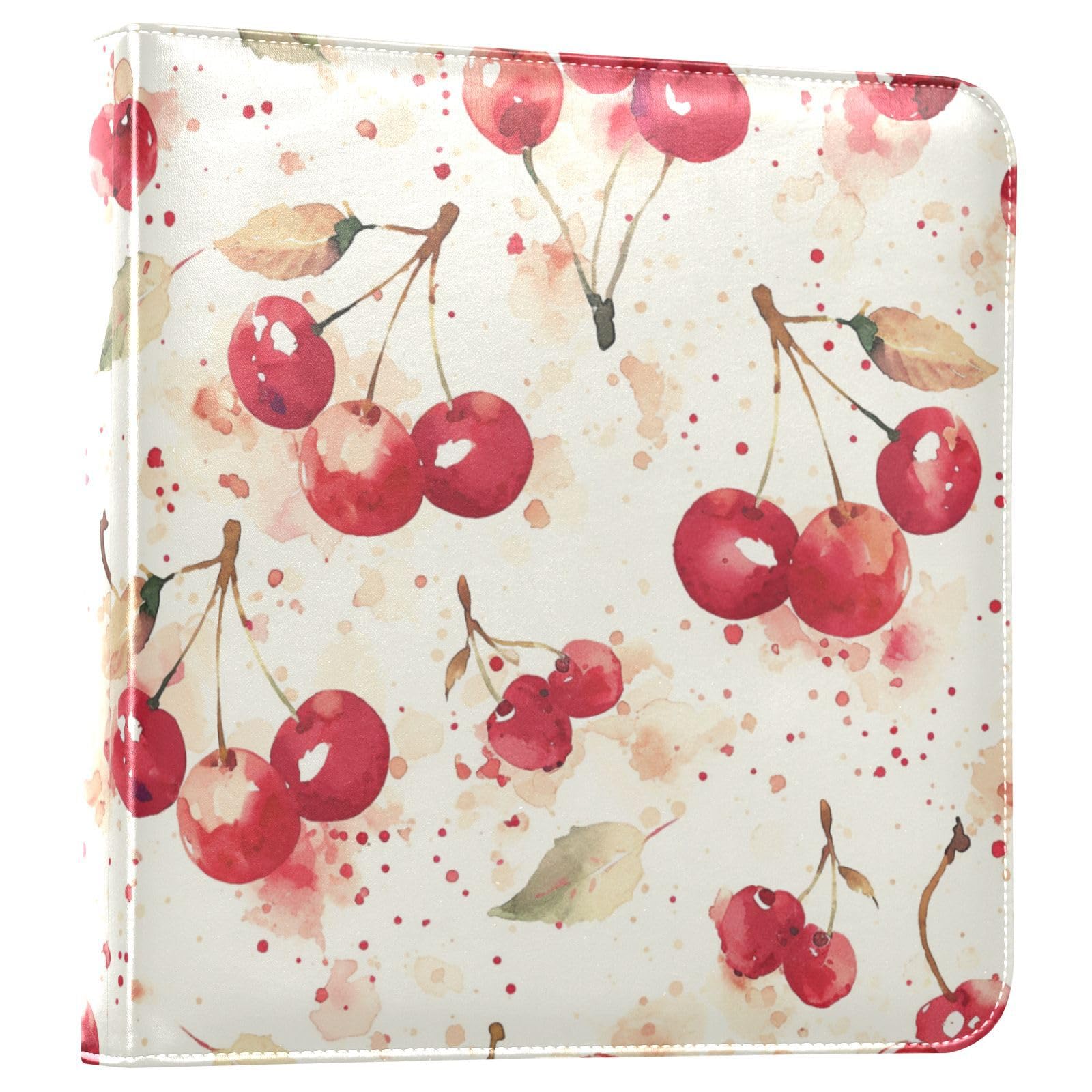 Kigai Watercolor Cherries Photo Album Self Adhesive Scrapbook Album Leather Cover DIY Picture Scrap Book with 20 Adhesive Sheets, 11.8x24x0.8 inch