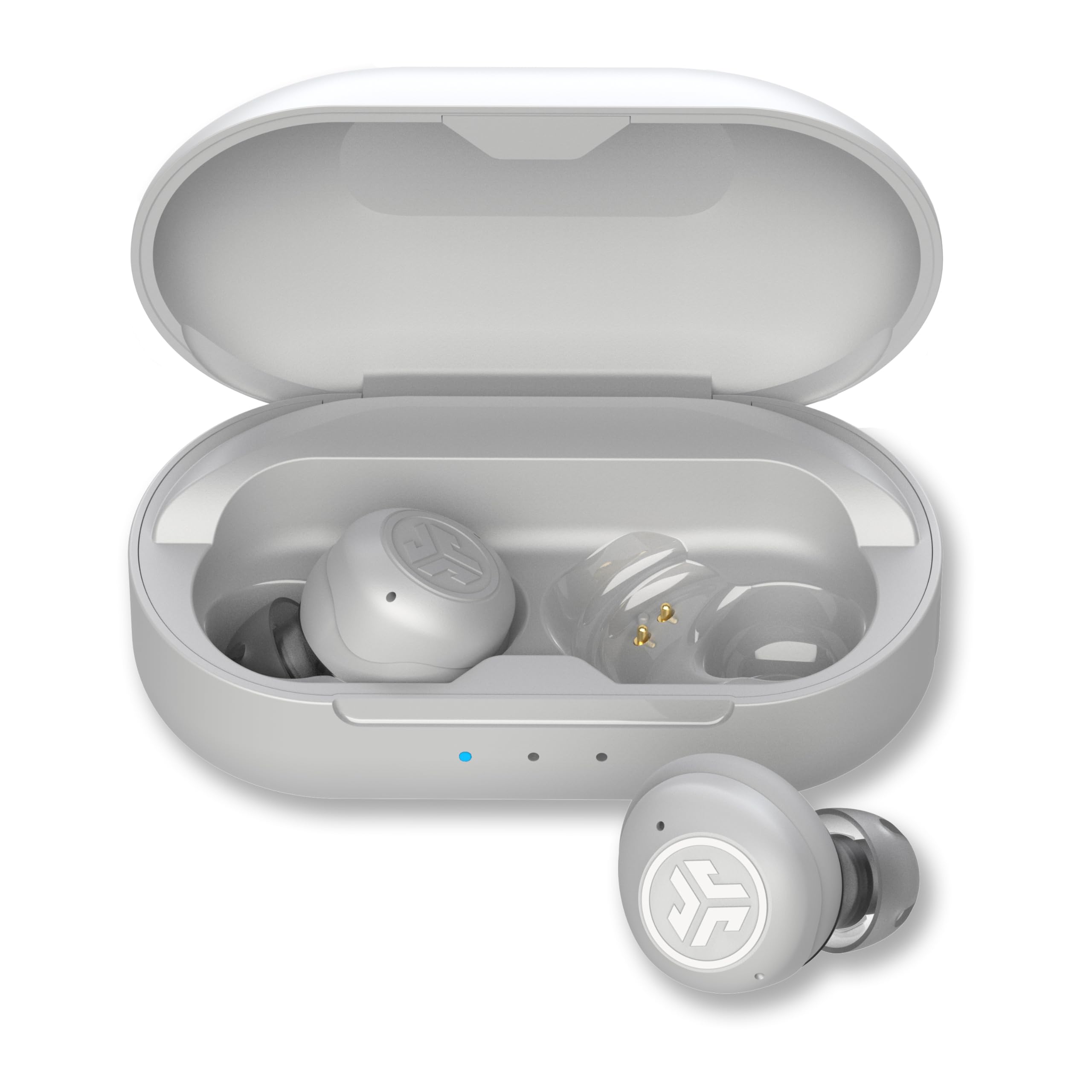 JLab Hear OTC Hearing Aid & Earbuds, Cloud White, Traditional Earbud Fit, Four Preset Hearing Modes, in-Ear Detection and Built-in Feedback Suppression, Independent Volume Control and Touch Controls