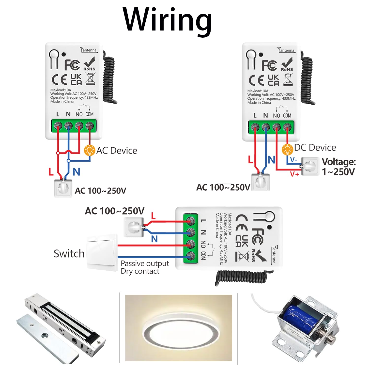 433 MHz AC 220V 230V 1 Canale Interruttore Remoto Wireless Modulo Ricevitore Rele RF con 5 Trasmettitori