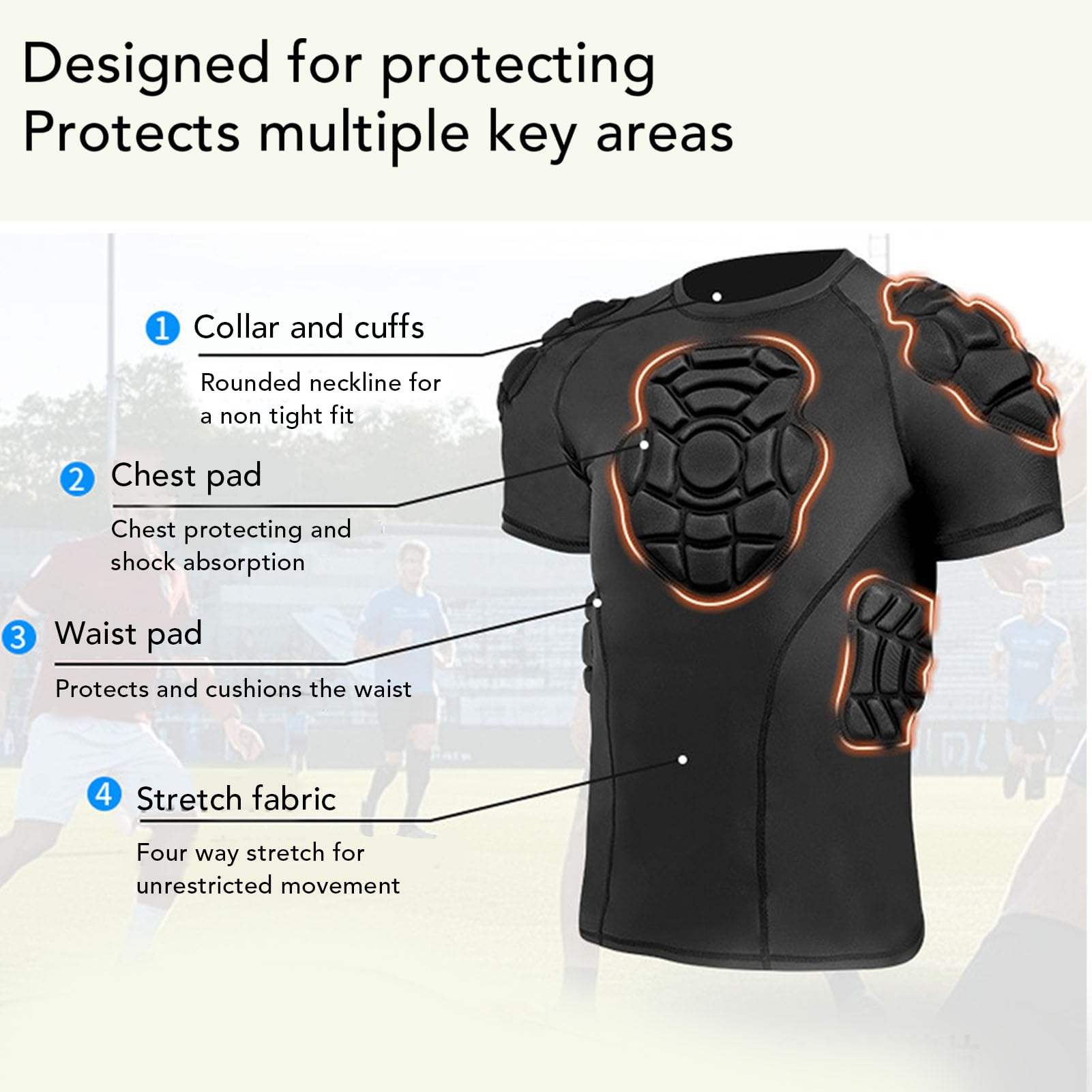 Asixxsix Camisa de Portero, Camisa de Compresión Acolchada de Eva, Equipo de Protección de Fútbol Guardia de Costillas de Costumbra para Hombres Lacrosse de Paintball de Baloncesto de