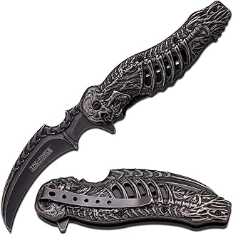 Folding Pocket Knife – Stonewashed Finish Stainless Steel Blade and Handle w/Sculpted Skeleton Design, Pocket Clip, Tactical, EDC, Rescue - TF-857
