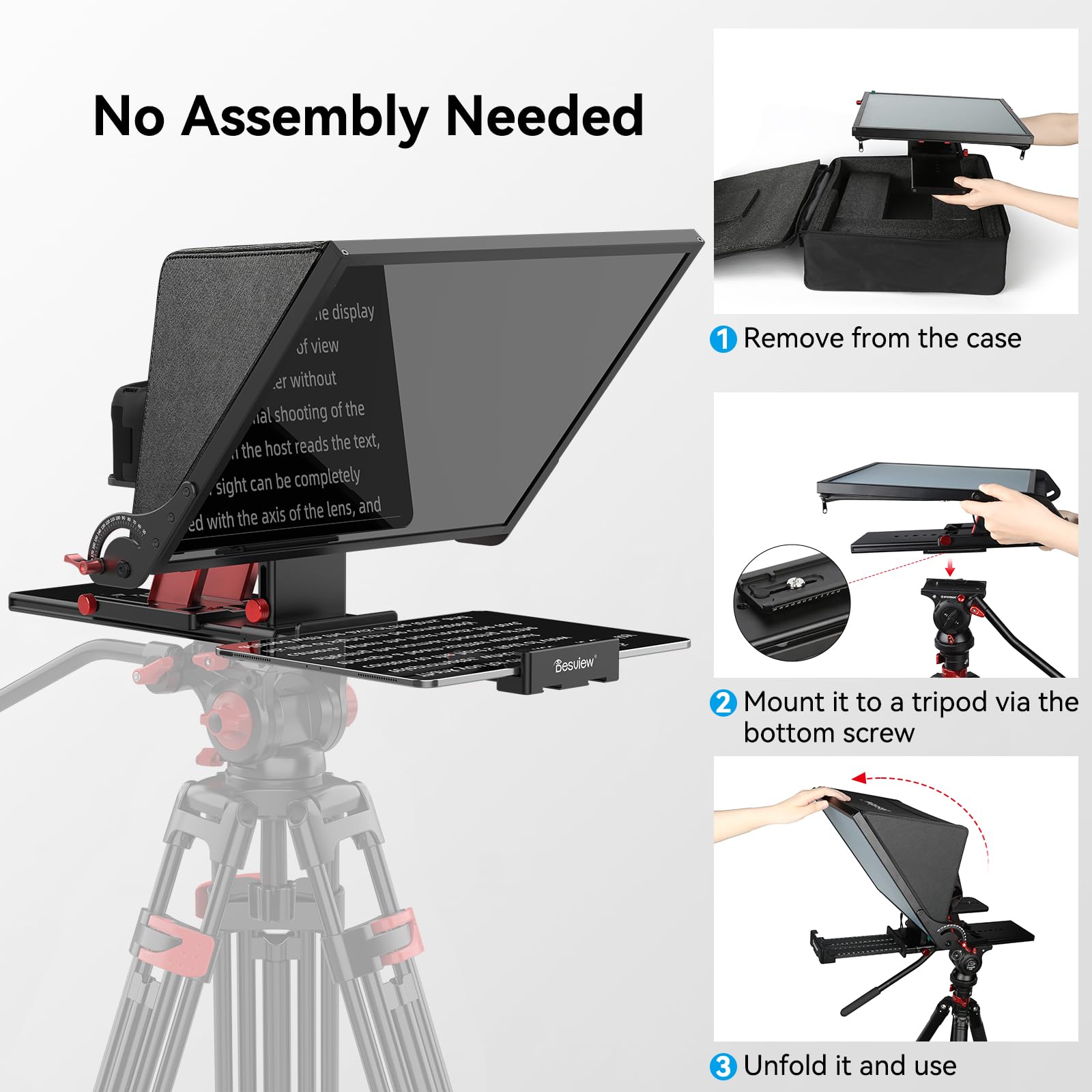 Desview Prompter P17 Teleprompter in lega di alluminio con custodia per il trasporto, compatibile con fotocamere DSLR, videocamere, smartphone e tablet per la registrazione video