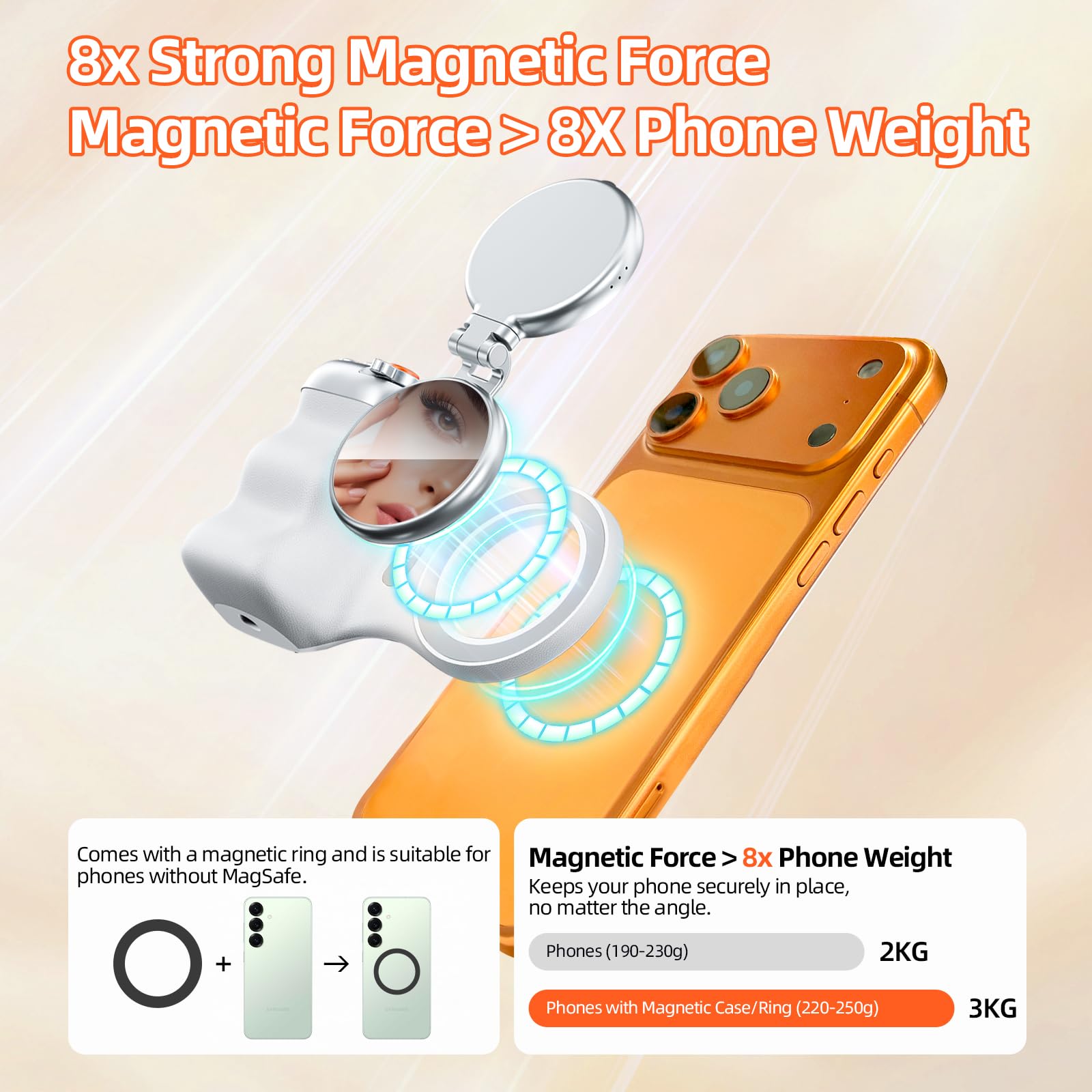 Fun Shot Smartphone Handle Grip und C03 Magnetic Selfie Light, Phone Kameragriff mit Abnehmbarer USB-C-Aufladung Bluetooth-Fernbedienung,Handygriff zum Fotografieren Kompatibel mit iPhone und Android