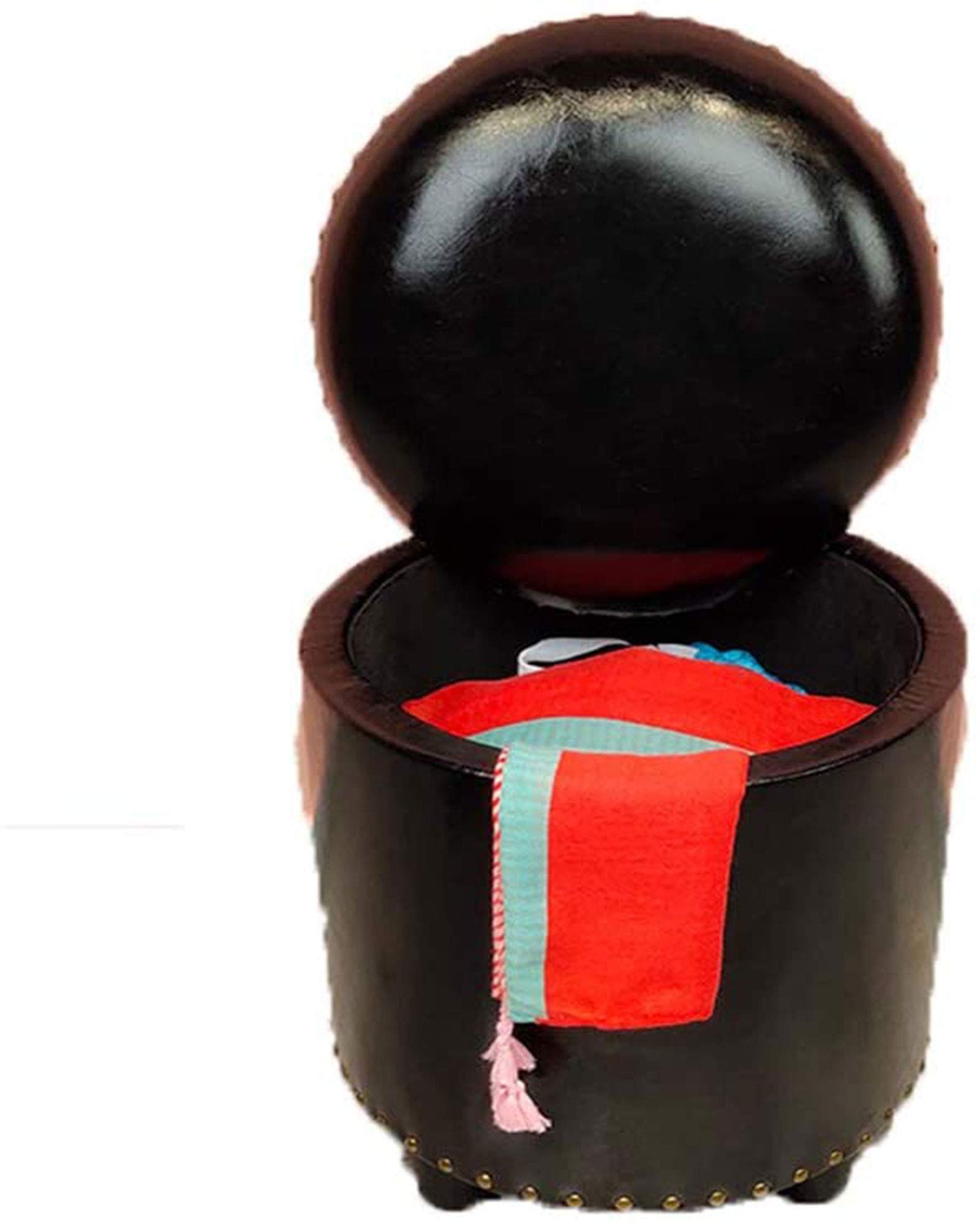 Repose-pieds boîte de rangement noir pour adultes et pouf rond de salon