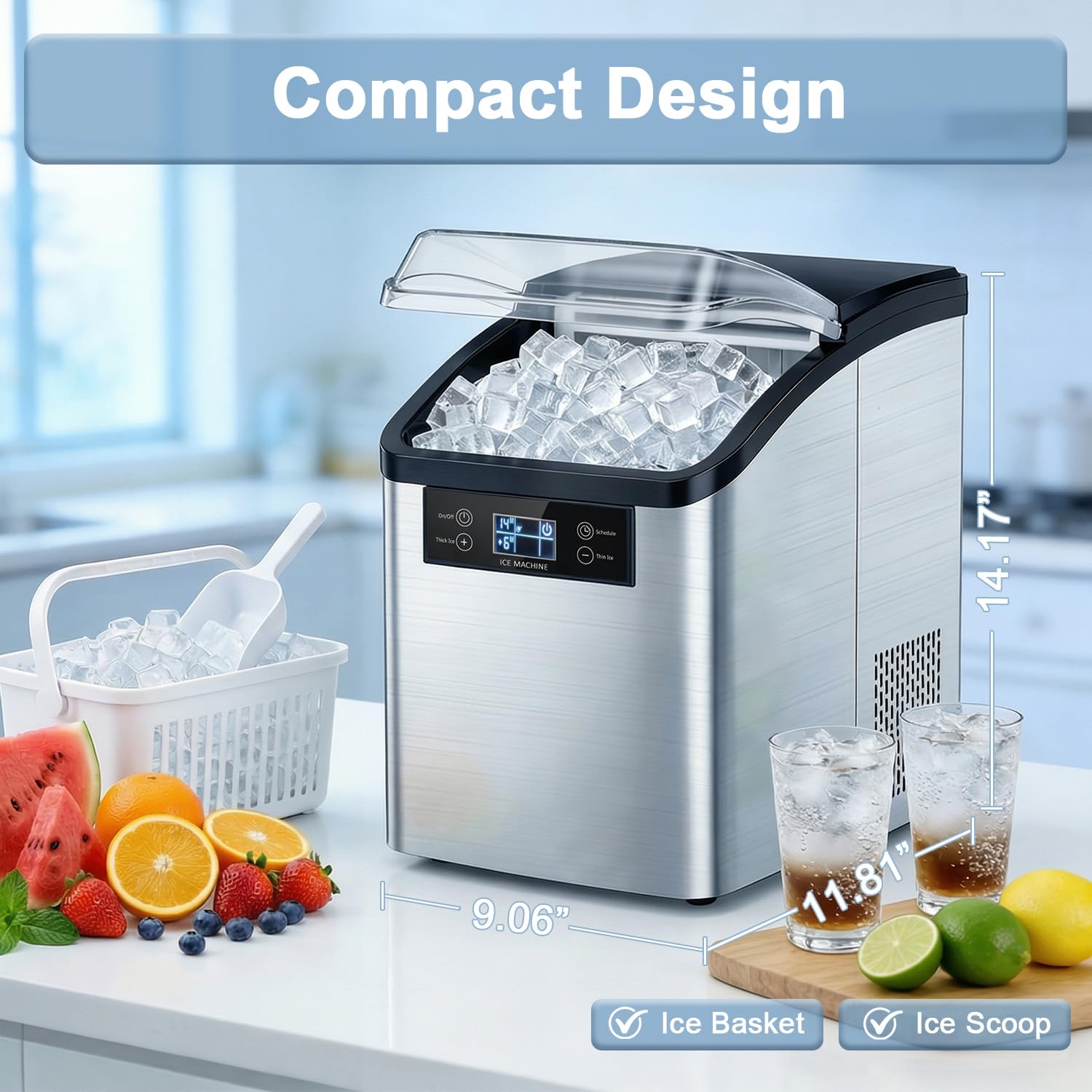 Waleaf 44LBS/24H Countertop Nugget Ice Makers with Timer, 24PCS Ice Cubes Ready in 6 Mins,Portable Auto-Cleaning Ice Machine with 2L Water Tank, for Home Kitchen Camping RV - 5