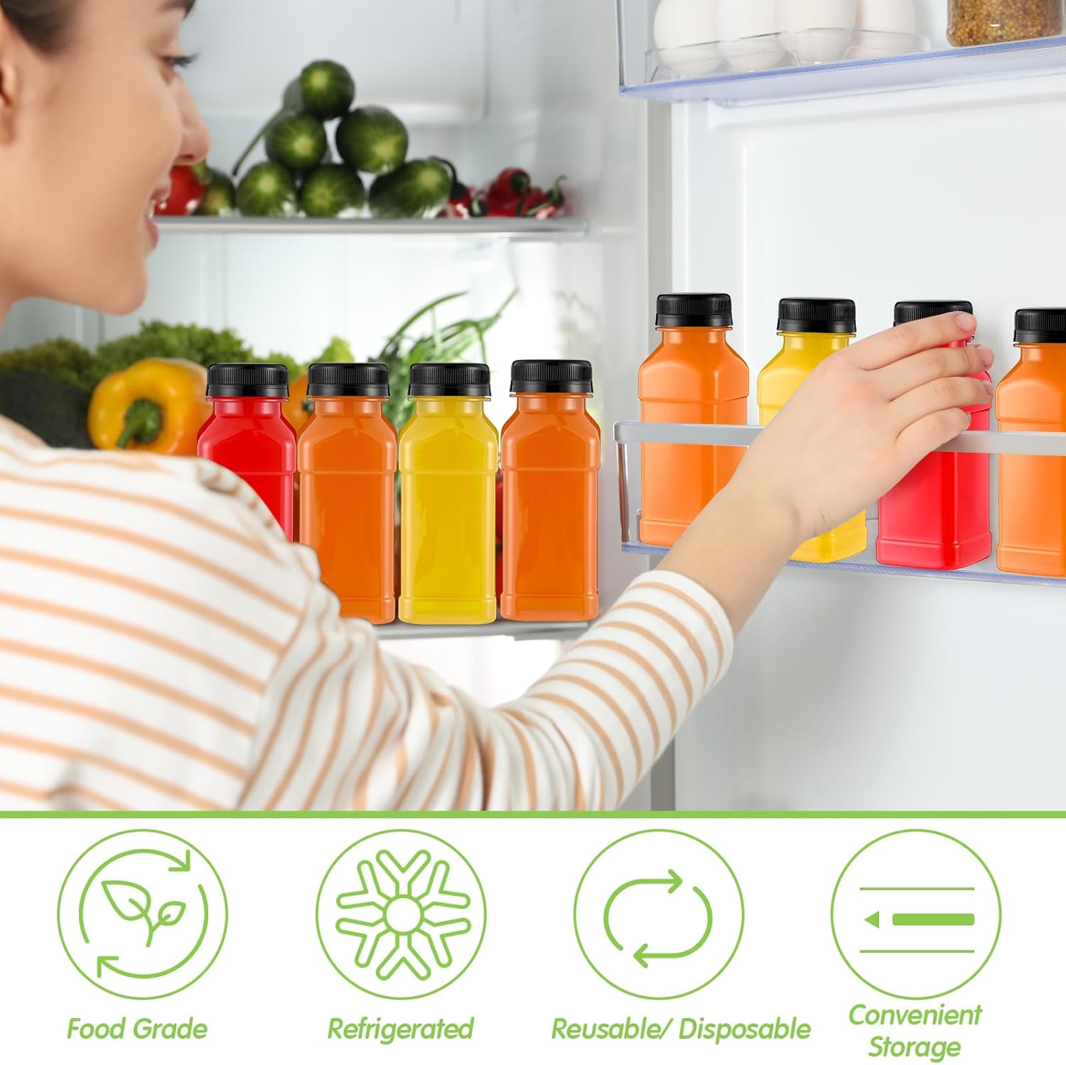 Mifoci 48 Pcs 6.7 oz Plastic Bottles with Caps Small Reusable Juice Containers with Lids Empty Clear Drink Containers for Fridge Mini Fridge Bottles for Water Milk Juicing Tea