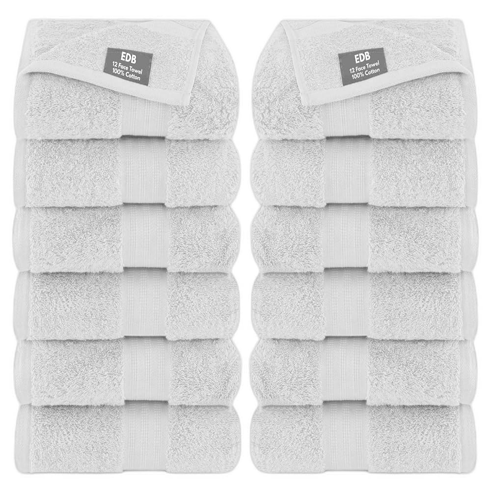 EDB 12x Washcloth Set 100% Egyptian Cotton 30x30cm Hotel Quality Flannels Soft Towels - Quick Dry And Highly Absorbent Face Towels 500 GSM (White)