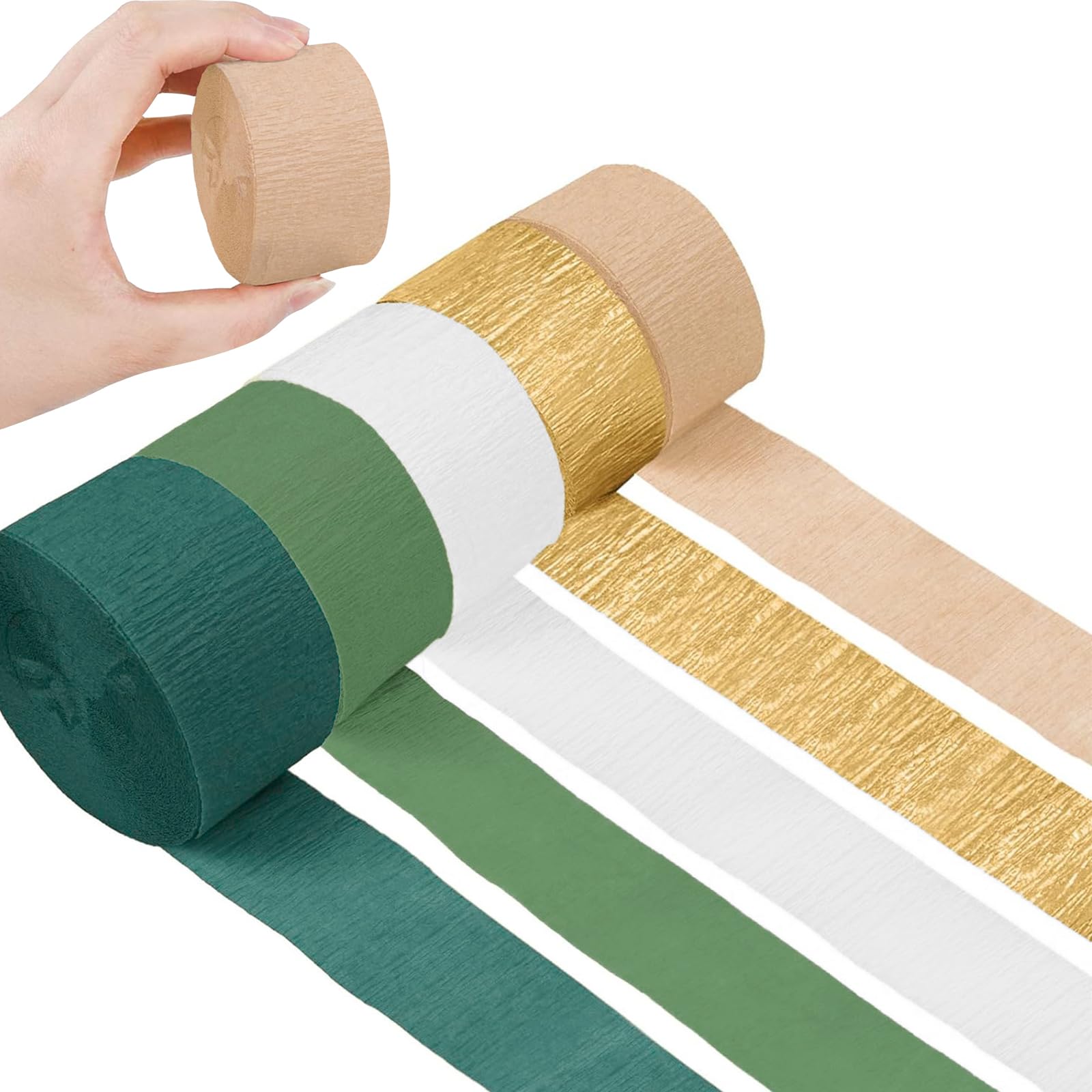 Crepe Paper Streamers, 5 Rolls Olive Green Khaki Crepe Paper Streamer, Party Decorations Hanging for Wedding Anniversary Engagement Birthday Bridal Shower Baby Shower