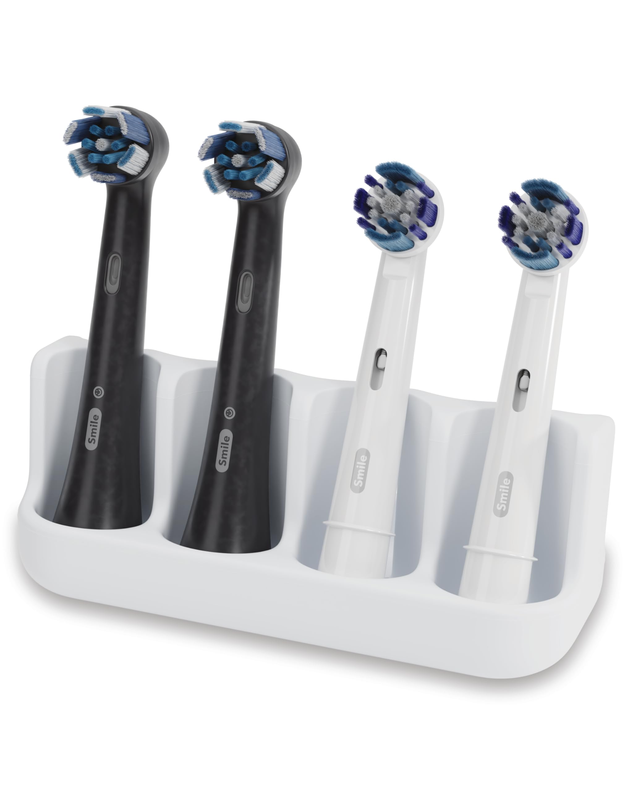 Qikfresh White - Holder For 4 Brush Heads - Compatible With Oral-B, Io, Philips Sonicare, Waterpik, Fairywill - Food-Grade Silicone (White)
