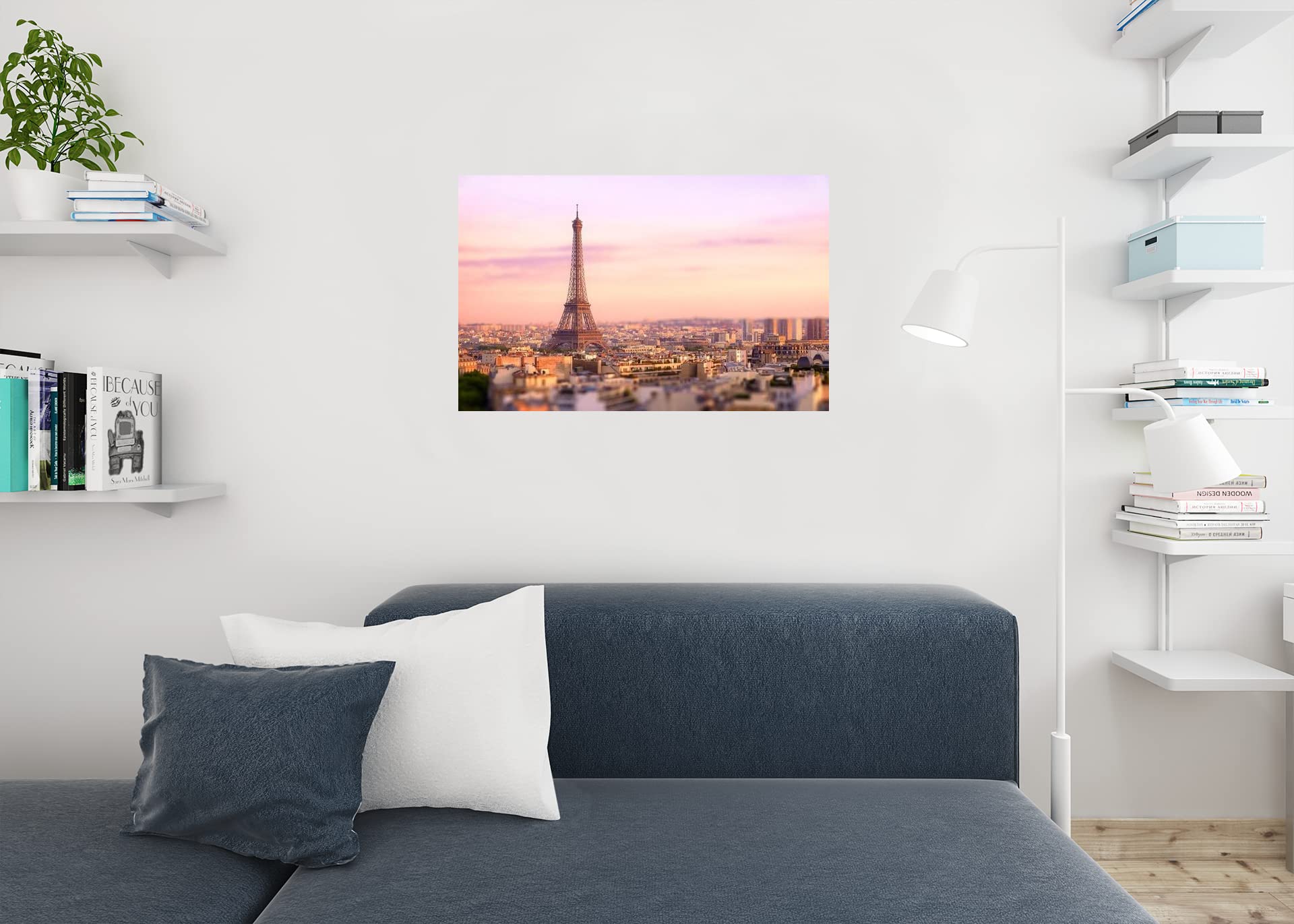 Tapisserie Murale Tour Eiffel Coucher Soleil 150x100cm - Décoration Salon Chambre, Violet, Tissu Polyester - 9