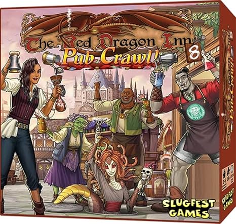 Red Dragon Inn 8, The Pub Crawl, Five New Characters, Can be Played with All Expansions, New Prize Cards Inside, For Ages 13 and up