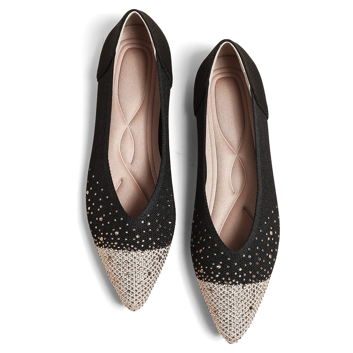 Semwiss Women's Ballet Flats Comfortable Casual Dressy Shoes,Work Flats Office Shoes Pointed Toe Leopard Flats. Rhinestone-black 5