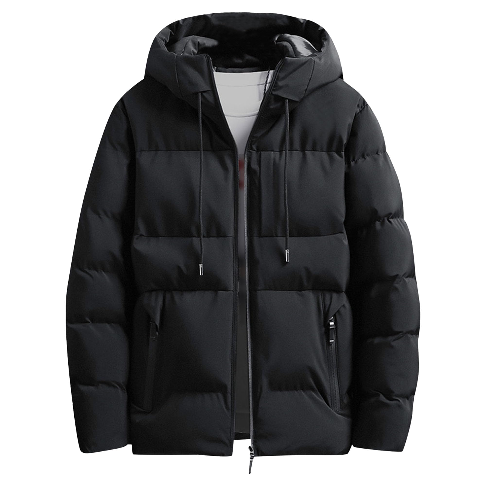 Mens Hooded Padded Jacket Male Winter Parka Warm Thick Coat Windproof Slim Fit Qulited Outdoors Outwear