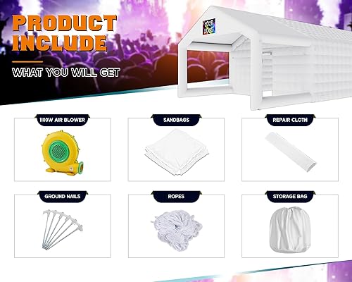 Miniatura 8 de Albott Tienda de campaña inflable grande de 39 x 20 x 14 pies para adultos con área de descanso de pabellón, cenador inflable negro para club