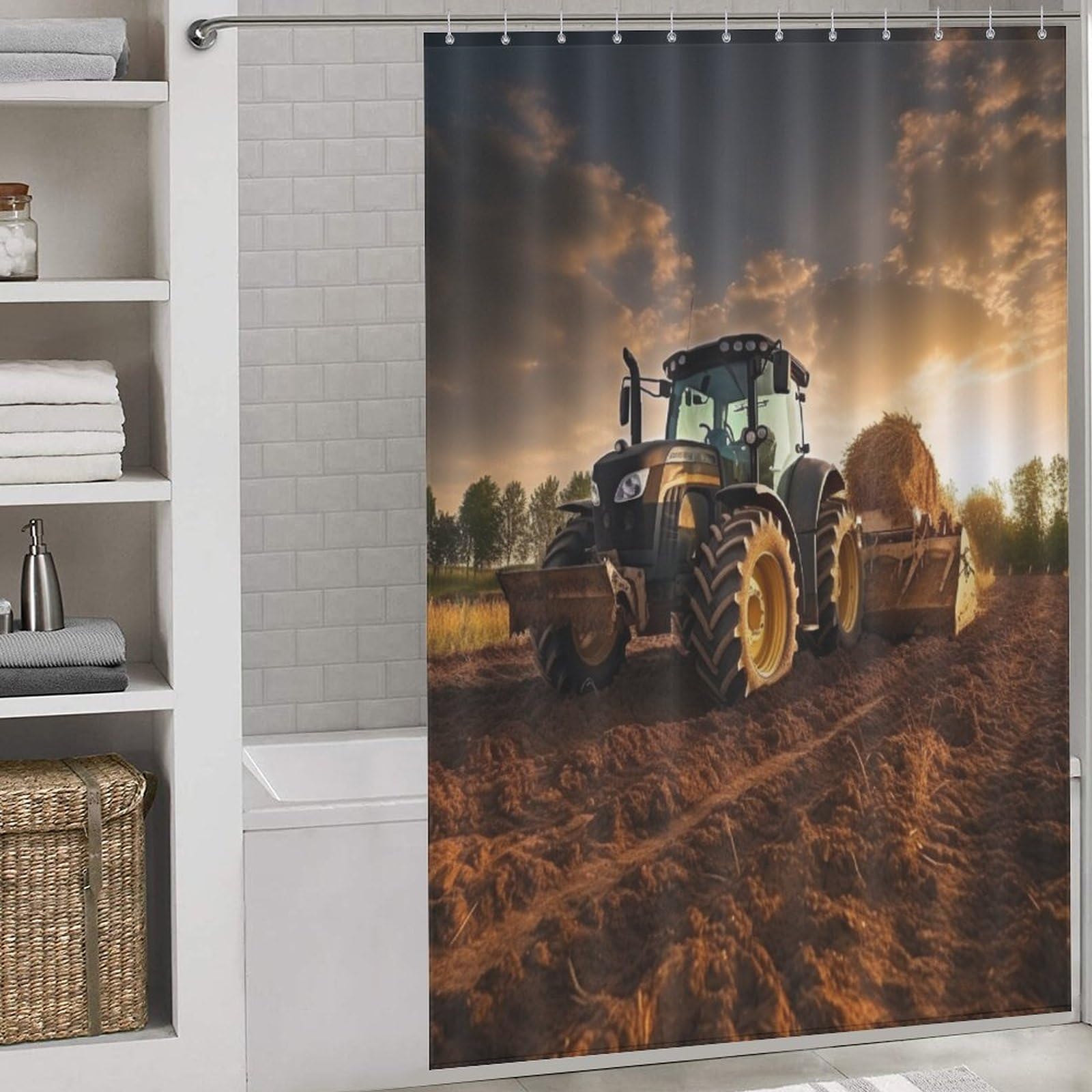 Rideau de douche tracteur en tissu textile haut de gamme de 152x183 cm