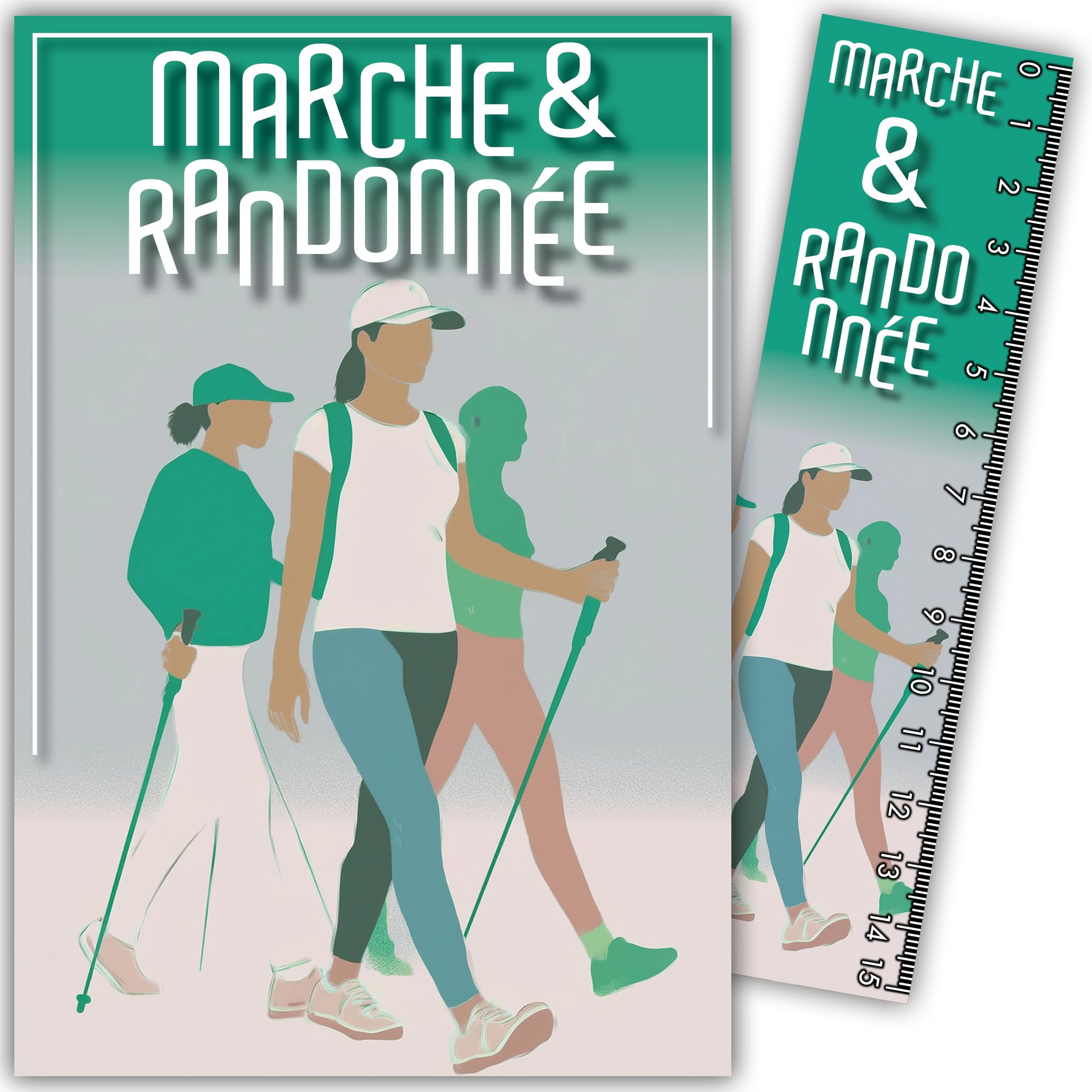 AFIE 69-1025 Nordic Walking Map Hiking Sports Sports with Bookmark/Ruler 15 cm Paper and White Envelope Size 12 x 17.5 cm – Birthday or Party Gift – Made in France