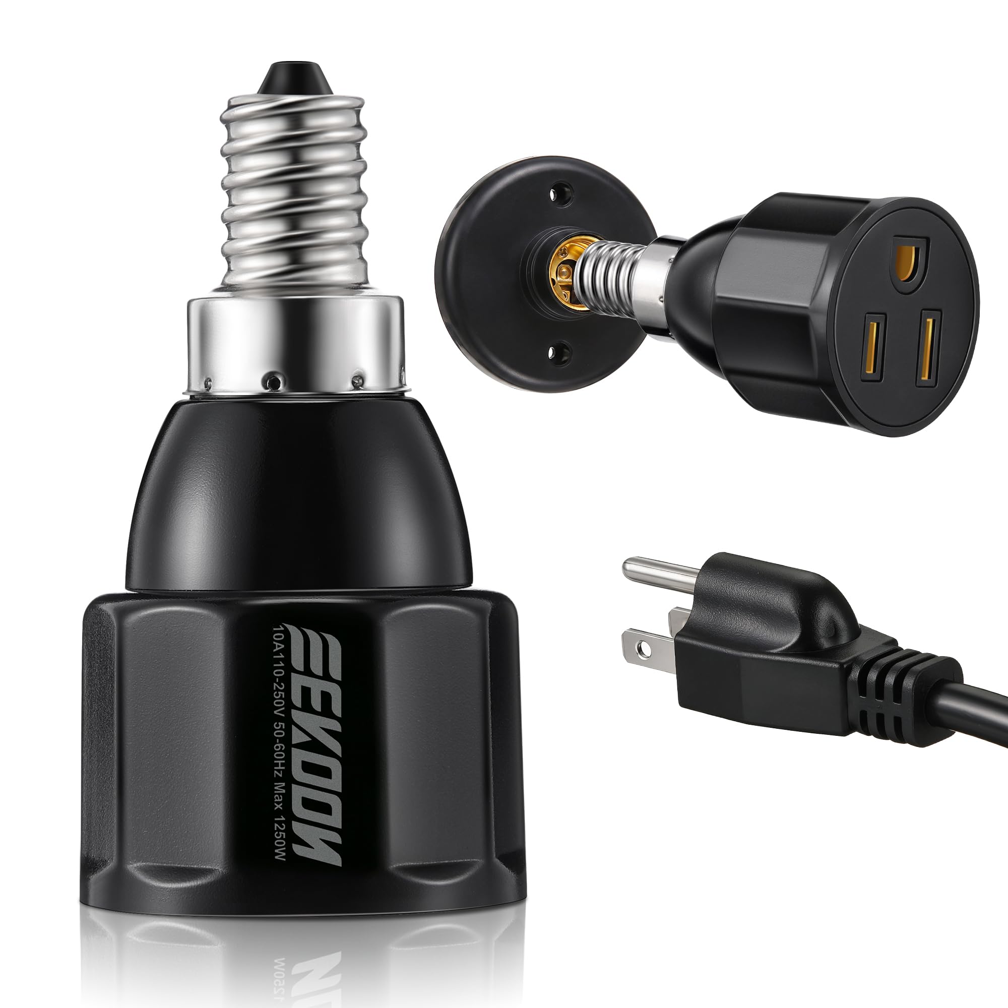 Feekoon 1pcs E12 3 Prong Light Bulb Socket Adapter, Polarized Outlet, Black