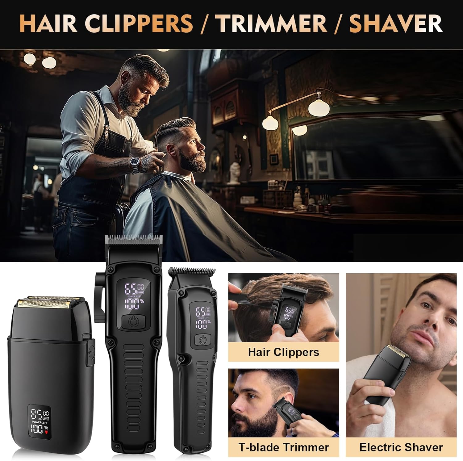 Professional Hair Clipper for Men, 3 in 1 Hair Clipper Beard Trimmer and Electric Foil Shaver Set with LED Display, Cordless Grooming Kit for Home, Travel, Barber, Ideal Gift for Him - Image 6