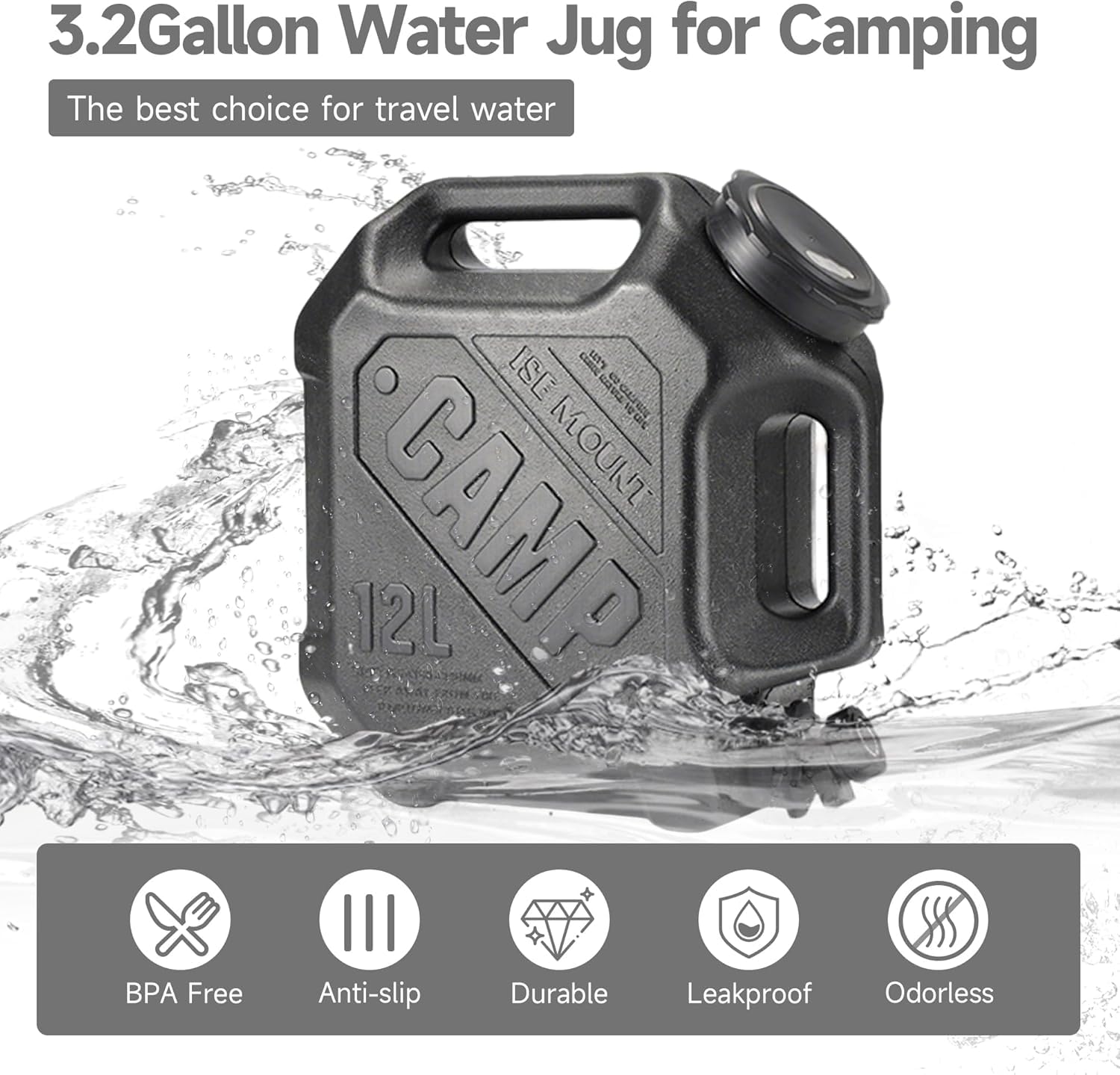 Starnearby Tanica per Acqua con Rubinetto, Serbatoio per Acqua Potabile Addensato, Contenitore per l'acqua da Campeggio, Bidone per l'acqua con Rubinetto con Tubo di Prolunga (12L Nero)