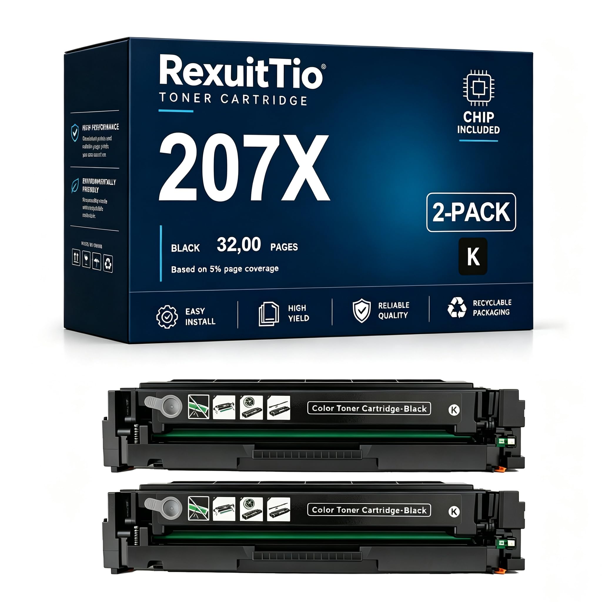 Remplacement de Cartouche de Toner Compatible à Haut rendement 207X pour w2210a w2211a w2212a w2213a avec la dernière Puce, Convient à l'imprimante Laser HP MFP M282nw M283cdw M255dw M282nw, Noir