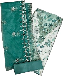 Sohni Sajri Unstitched Punjabi Suit Dress Material, Organza Tissue, Floral Embroidered, Green and Cream, Ethnic Wear with ... Price In India