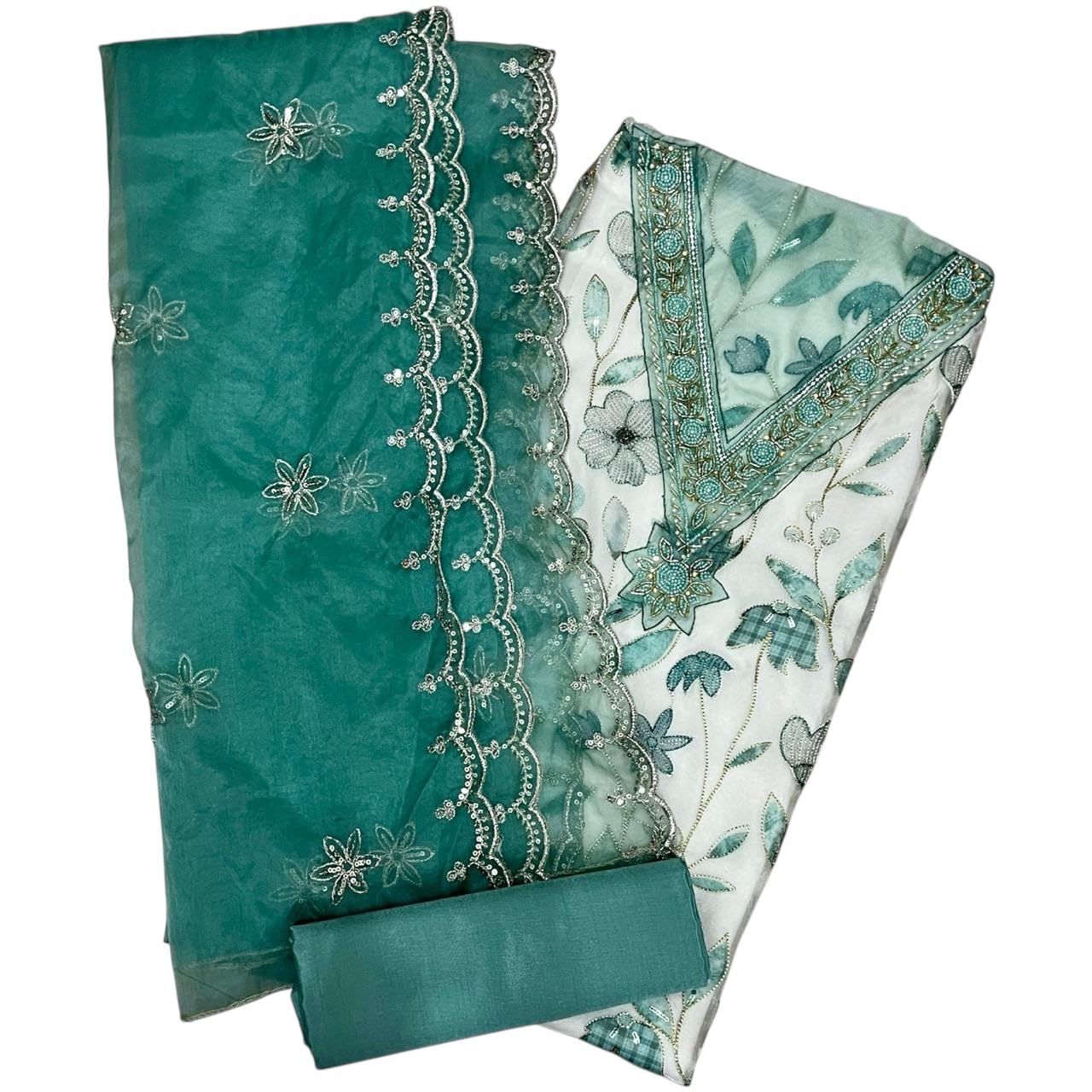 Sohni Sajri Unstitched Punjabi Suit Dress Material, Organza Tissue, Floral Embroidered, Green and Cream, Ethnic Wear with ... - Review, Price and Buying Guide
