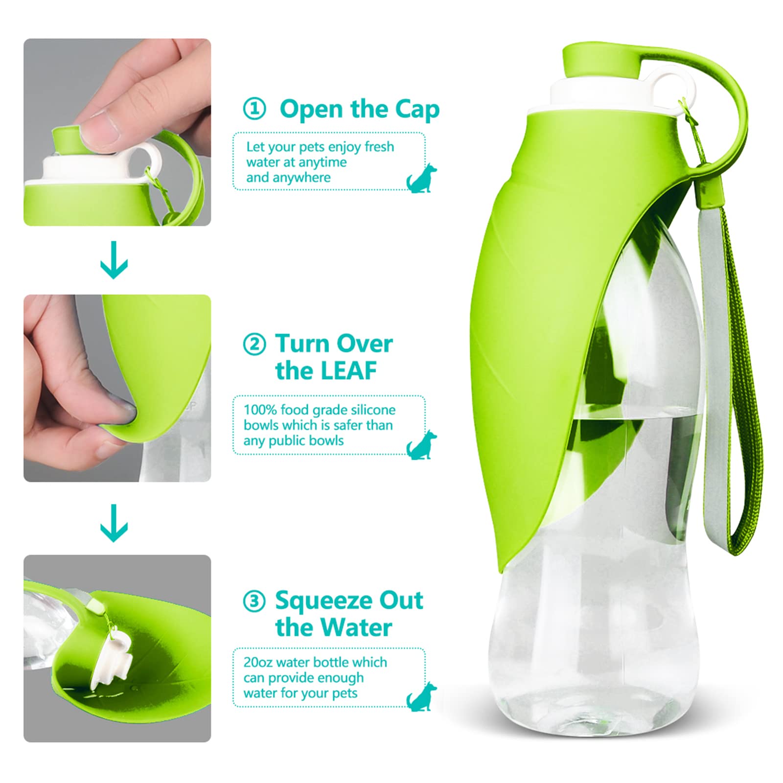 Laisse Gourde Pour Chien Gourde Pour Chien Pour Les Déplacements, 300 Ml, Gourde Et Gamelle 3 En Gourde Animaux