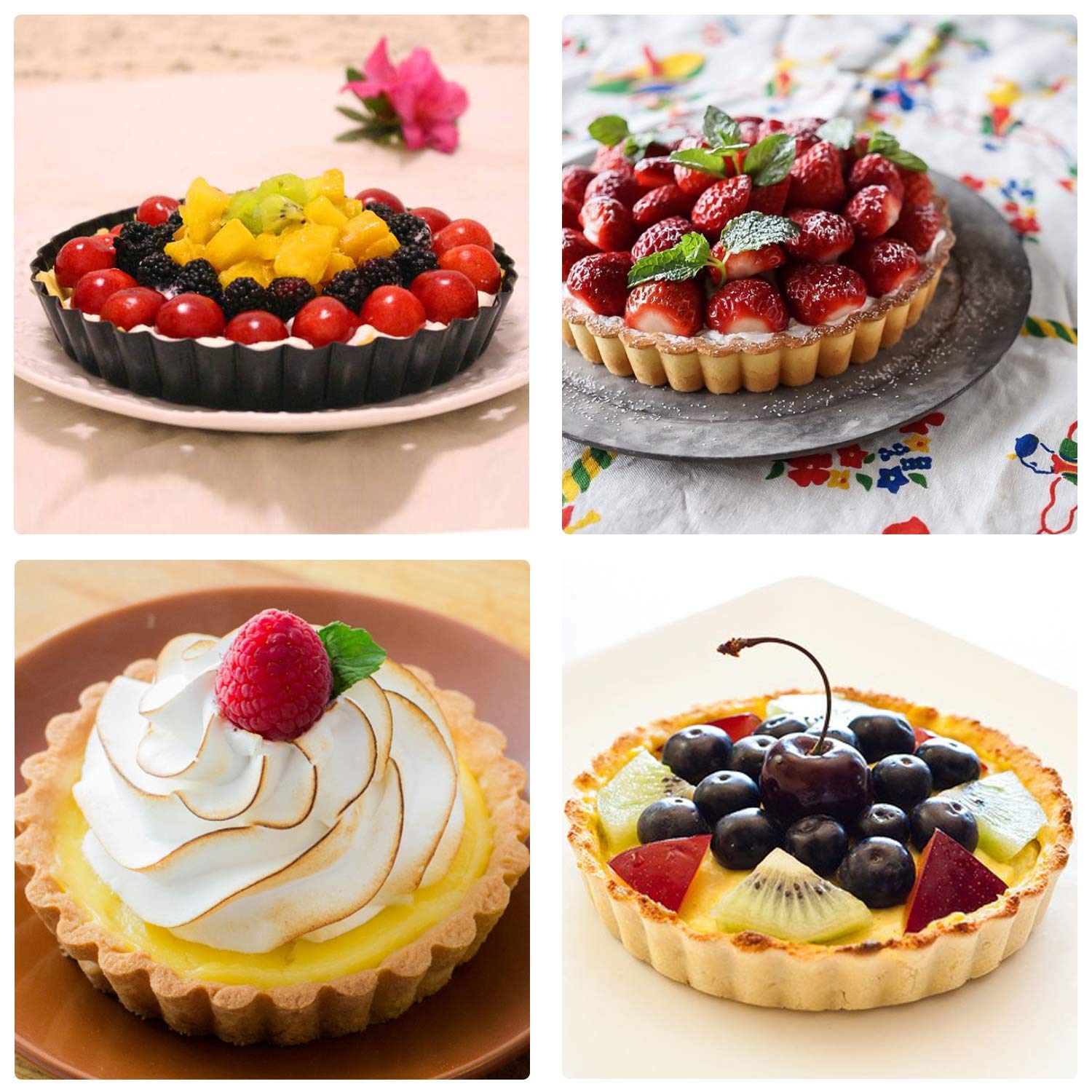 Beasea Lot de 4 petites poêles à tarte avec fond amovible et anti-adhésif, à tarte, à tarte, à tarte à fond cannelé, à quiche ronde pour four