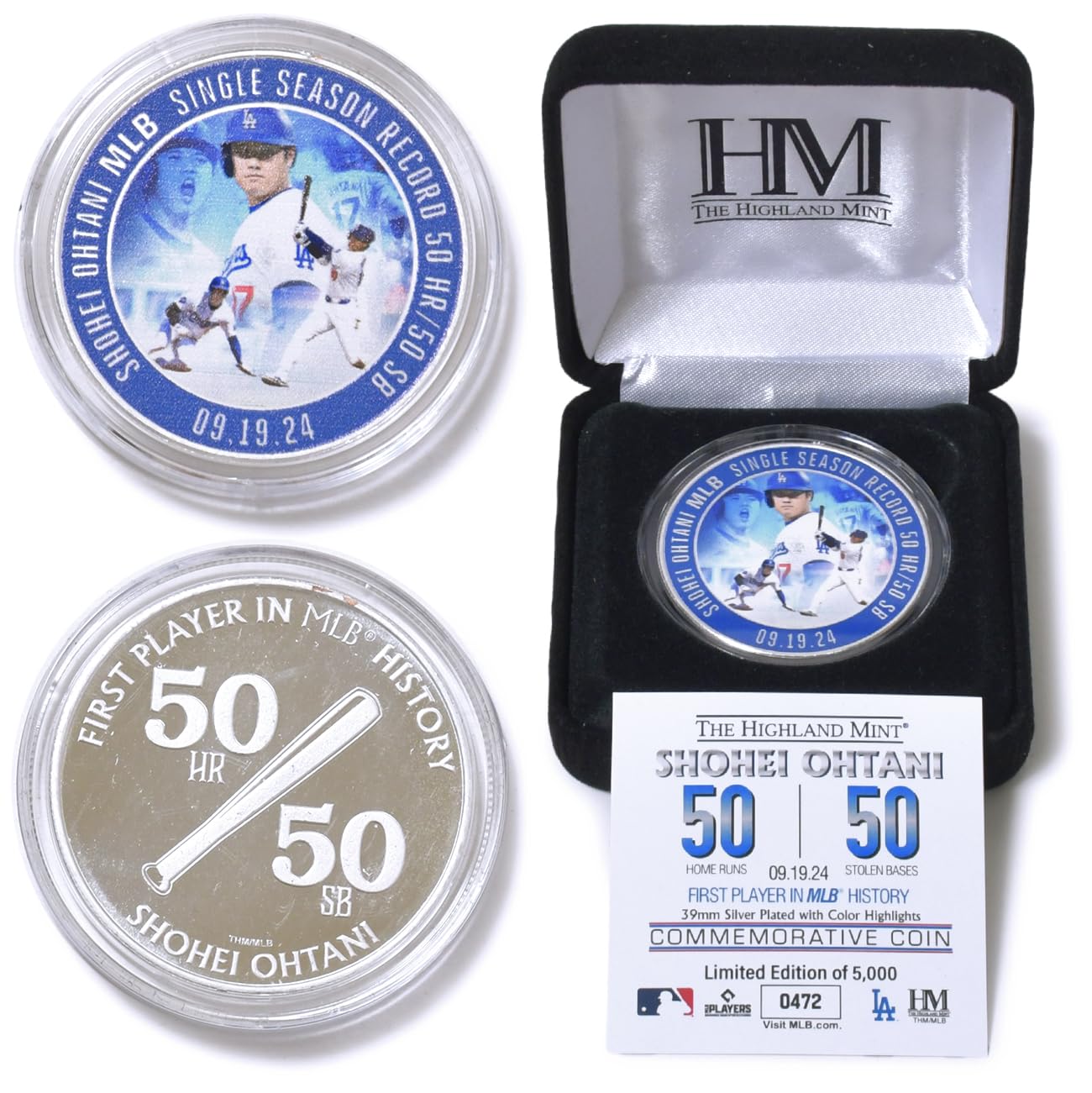 大谷翔平 50-50 達成記念 シルバープレート コイン MLB公式ライセンス品 大谷翔平 50/50 達成記念コイン ハイランド