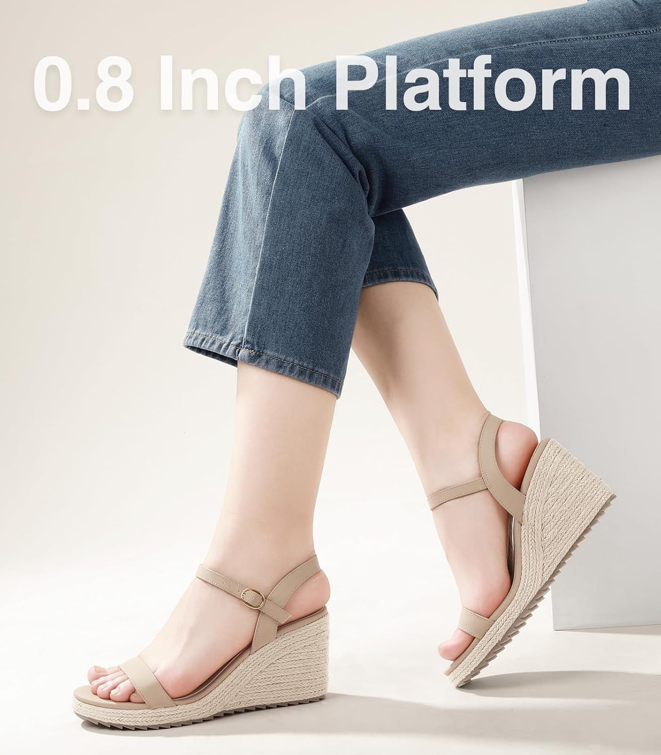 Ankis Platform Wedge Sandals for Women, Black Brown White Nude Espadrille Womens Wedge Sandals Comfortable Open Toe Ankle Strap High Heel Wedges for Women Dressy Summer -3.4Inch - Image 4