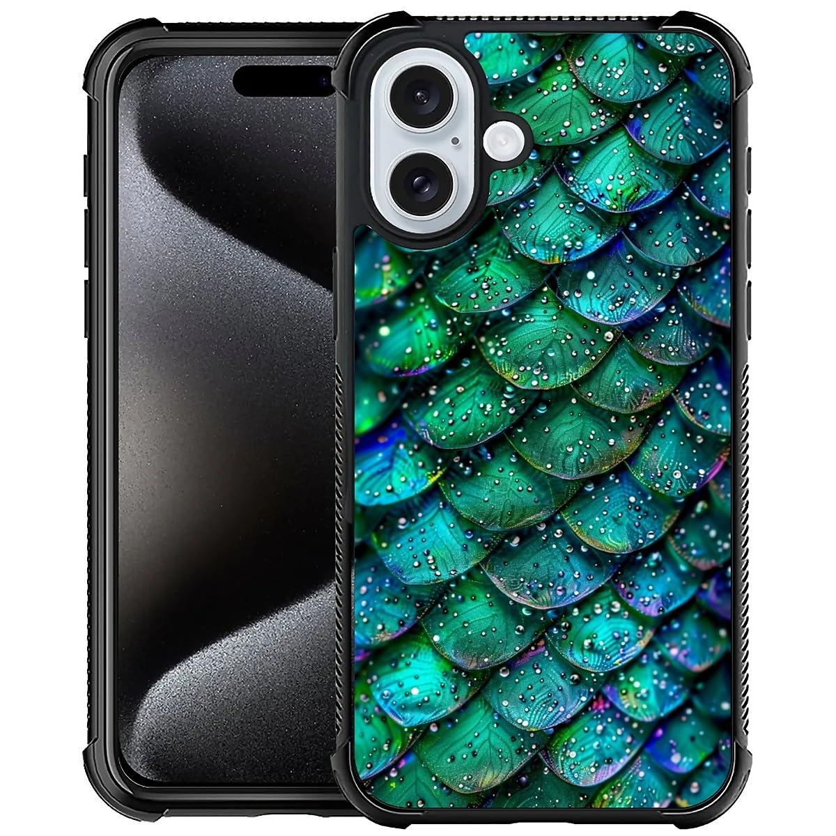 Goodsprout Compatible with iPhone 16 Plus Case,Green Mermaid Scales Amazing Pattern Design Shockproof Anti-Scratch Hard PC Back Case for iPhone 16