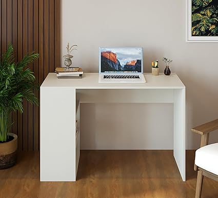 Burlyworth Lexus Engineered Wood Study Table, Computer, Laptop, WFH Office Desk with Storage (White - 103cm Large)