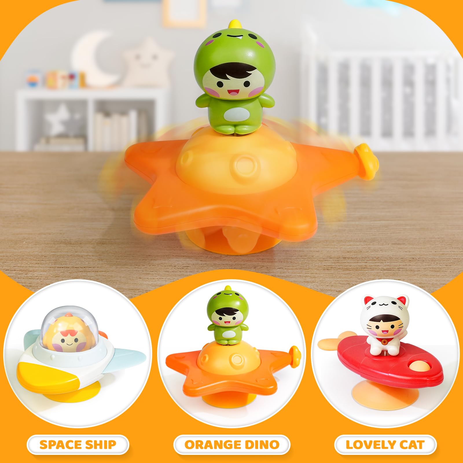 BEESTECH Suction Cup Spinner Toys for 1 2 3 Years Old Boys Girls, Bath Toys for Toddlers 1-3, Travel Toys for Kids Car Rides Flight Trip, Novelty Spinning Top for Baby Gifts