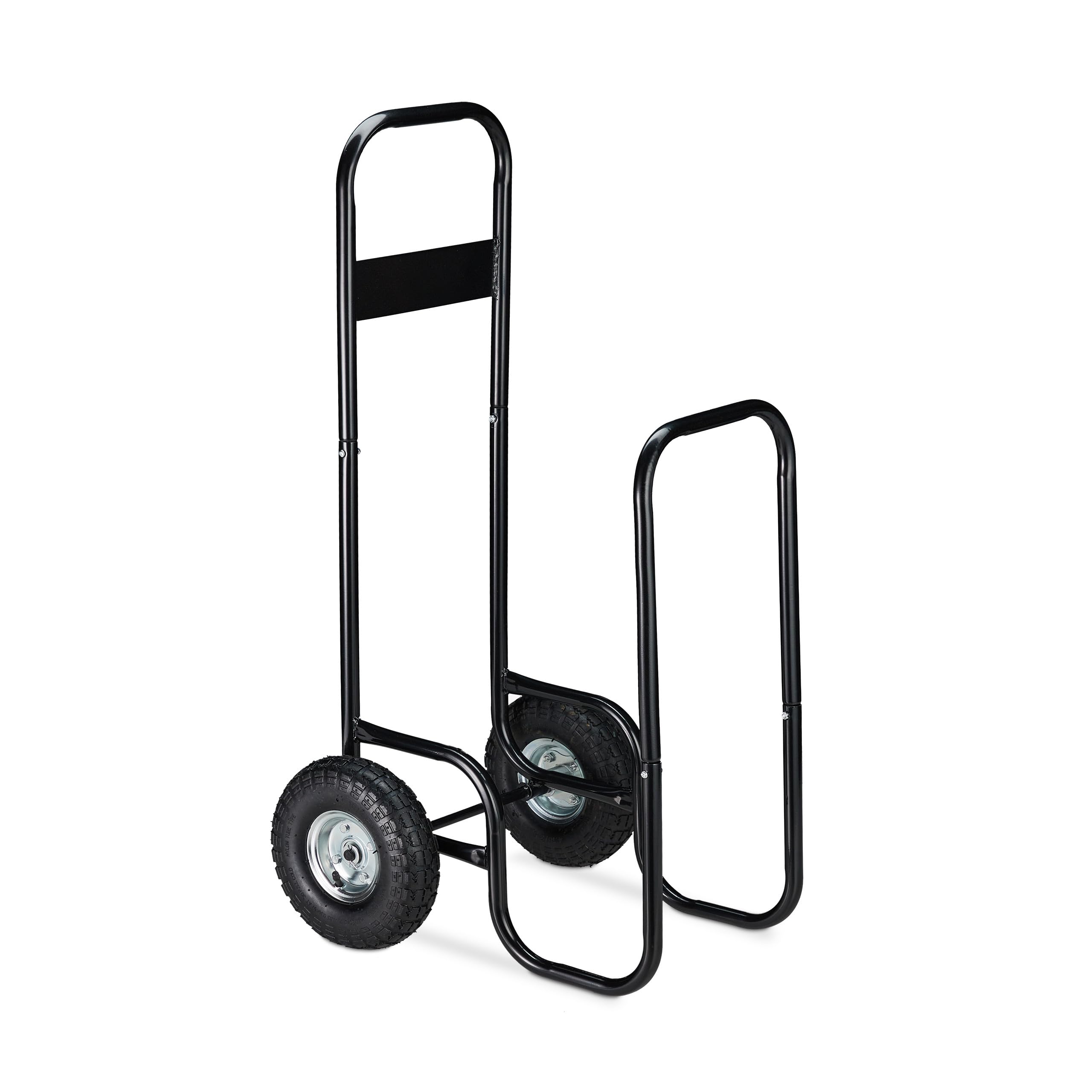 Relaxdays Carro para Leña con Ruedas, Carretilla Leños, Leñero con Funda Protectora, Acero, 60kg, para Almacenaje, Negro