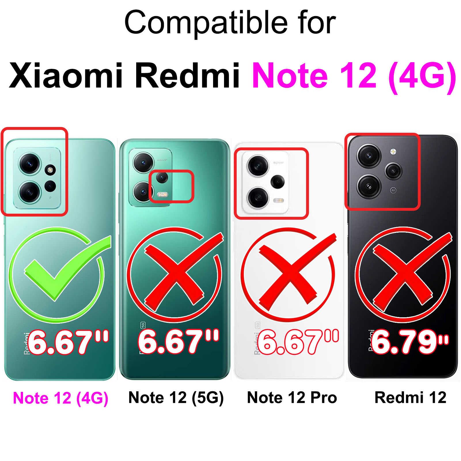 Custodia A Portafoglio In Pelle Per Xiaomi Redmi Note 12 4G - Con Slot Carte, Chiusura Magnetica E Supporto, Nero