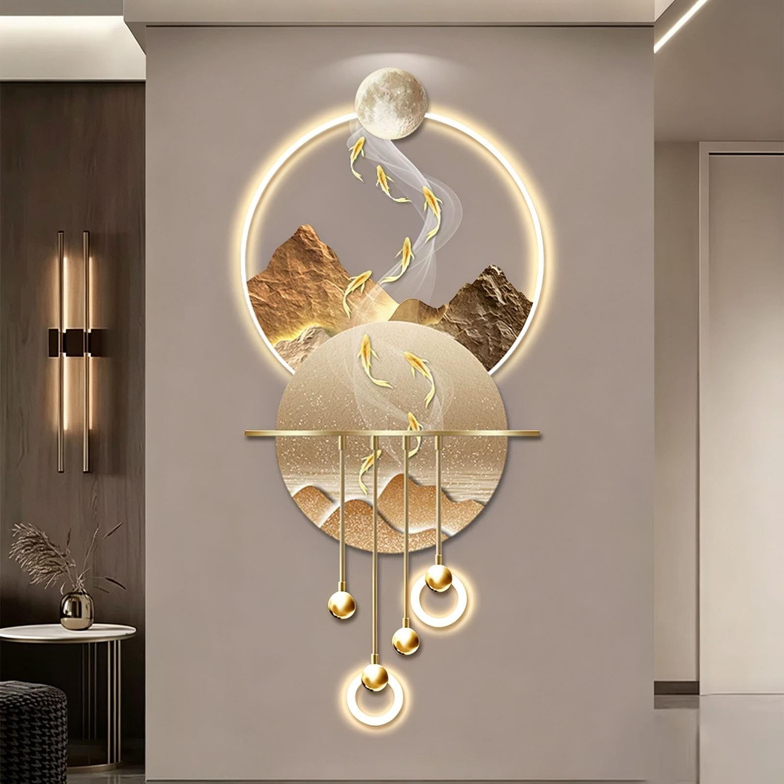 Tableau Decoration Murale 3D à LED, Art Mural 3D Sculptures Murales