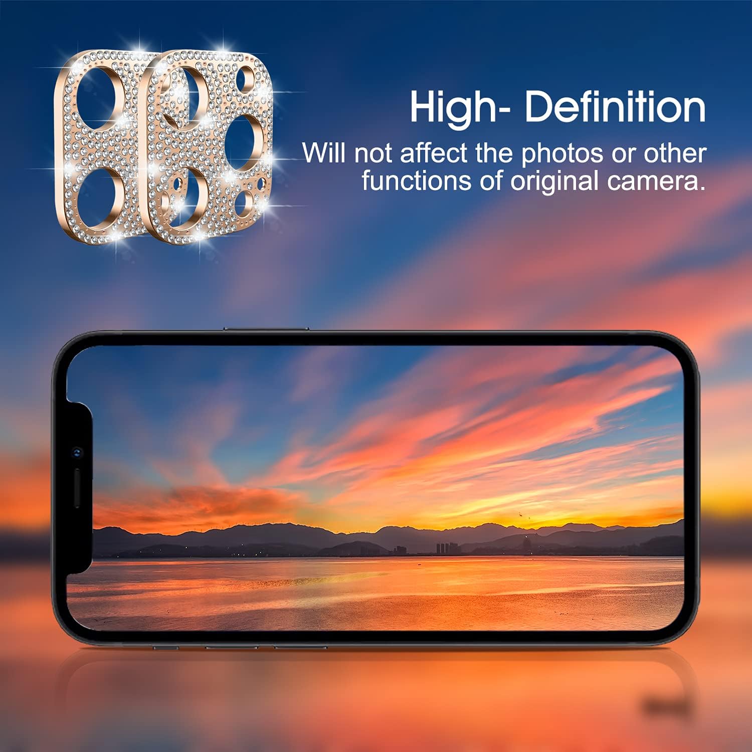 Jusy [2 Pack] Bling Crystal Camera Lens Protector Compatible with iPhone 11 / iPhone 12 Mini Rear Camera Cover 3D Bling Diamond Lens Cover, Compatible with iPhone 12 mini/11 (Rose Gold+Silver)
