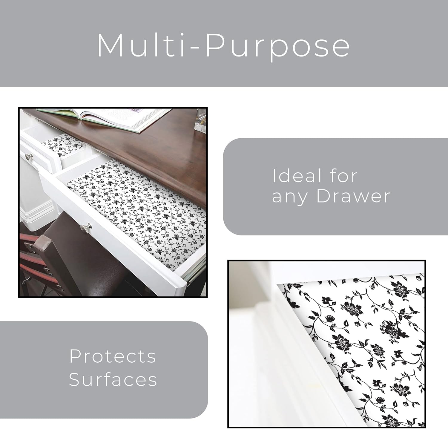 Smart Design Bonded Grip Shelf Liner - 12 Inch x 60 Feet Total (Set of 6 Rolls) - Non Adhesive, Strong Grip Bottom, Easy Clean Kitchen Drawer, Cabinet, Cupboard Dresser Cover - Wisteria Black