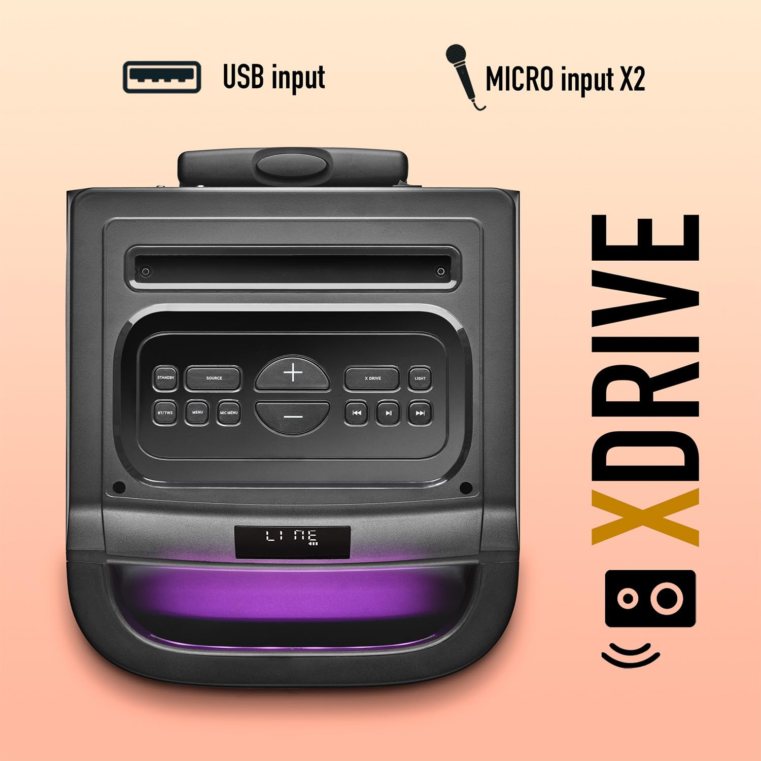 Enceinte Active 900W sur Batterie de Sonorisation NGS WILDSPACE1, 2 MICROS, Bluetooth, USB/AUX, Lumière LED, TWS, avec WOOFER 10