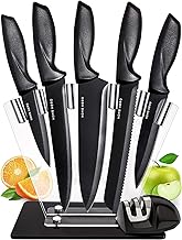 7 pcs Kitchen Knife Set with Acrylic Knife Block and Knife Sharpener - Professional Stainless Steel Kitchen Knives Set - Chef Knife Set Knife Block Set - Chef, Bread, Paring, Carving & Utility Knives