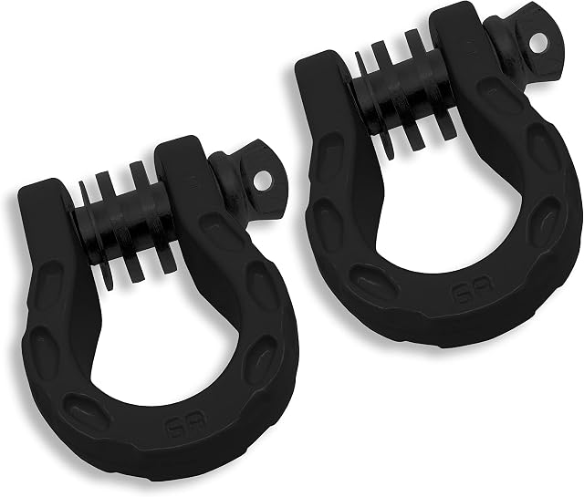 GearAmerica Mega Shackles Black (2PK) | 68,000 lbs Capacity - Stronger Than 3/4" D Rings | Tow Shackle + 7/8" Pin + Washers | Securely Connect Tow Strap or Winch Rope to 4x4 for Off-Road 4x4 Recovery