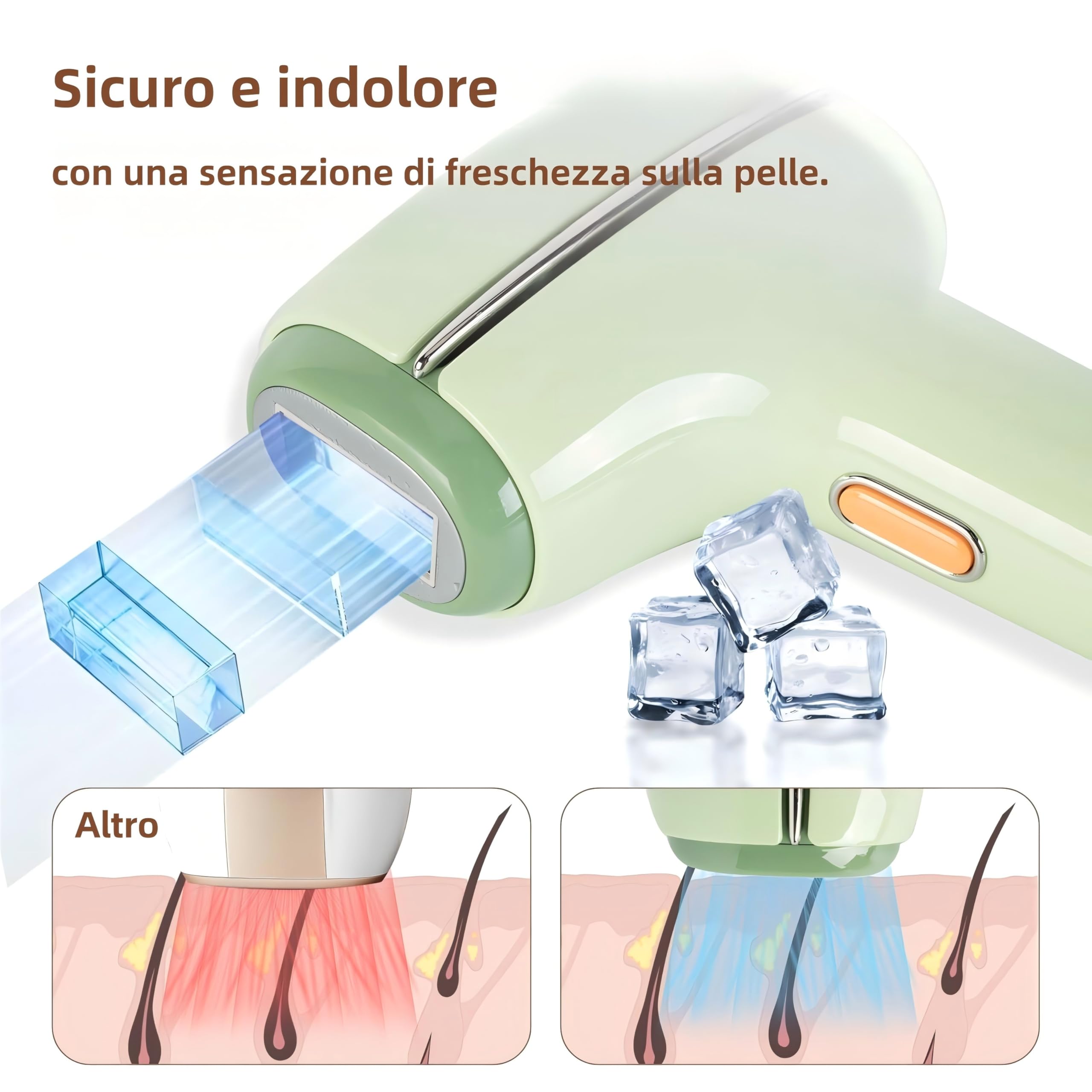 Epilatore Luce Pulsata IPL indolore per Donna (Gambe, Viso, Bikini) | Tecnologia di raffreddamento per braccia e ascelle per una cura del corpo delicata e duratura
