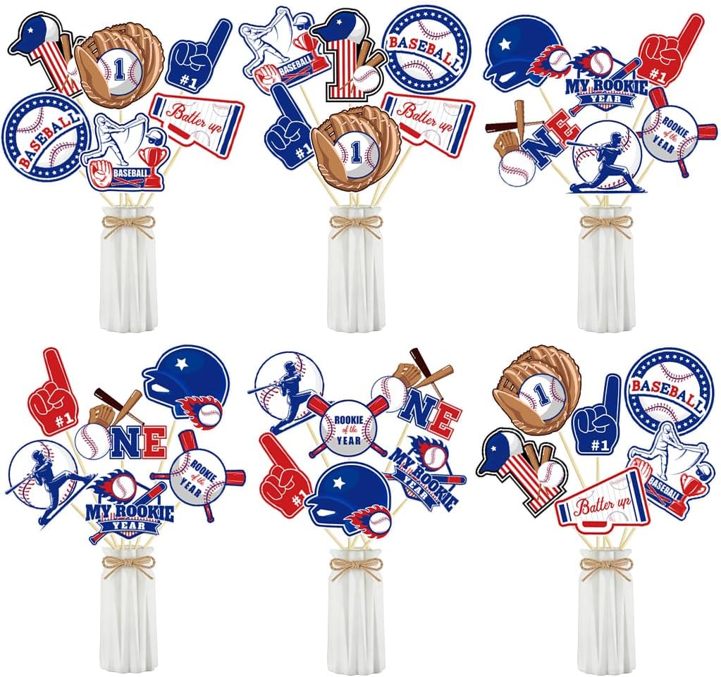 36Pcs Baseball Centerpieces for Tables, Baseball First Birthday Centerpiece Sticks for Rookie of the Year Table Toppers Decorations, Boys 1st Birthday, Baseball Theme Party Decor