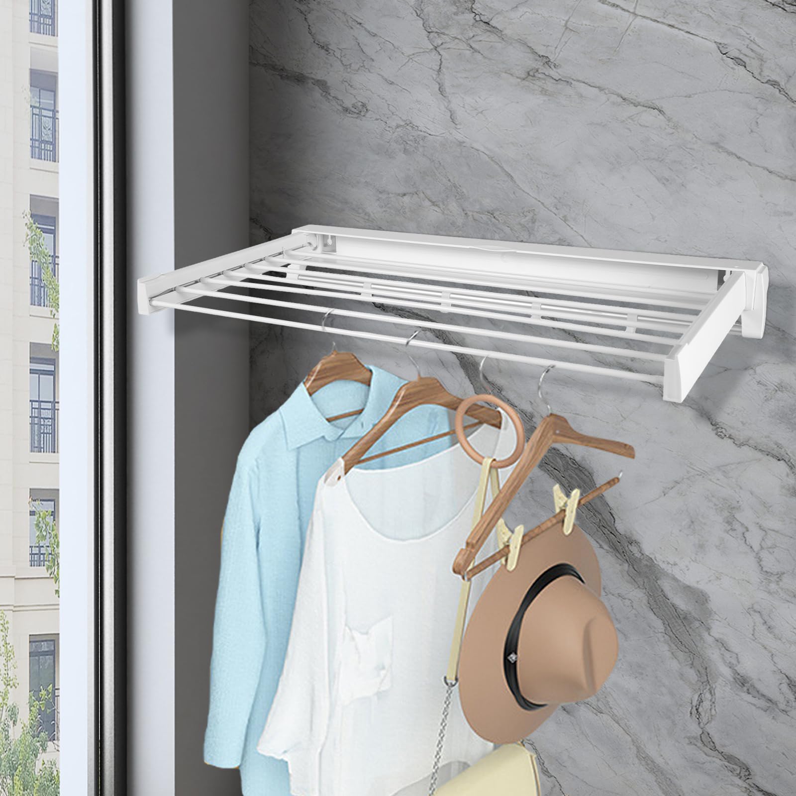 Tendedero de pared, tendedero invisible para montaje en pared, tendedero extensible para baño, balcón, terraza, ahorro de espacio, 80 cm (blanco)