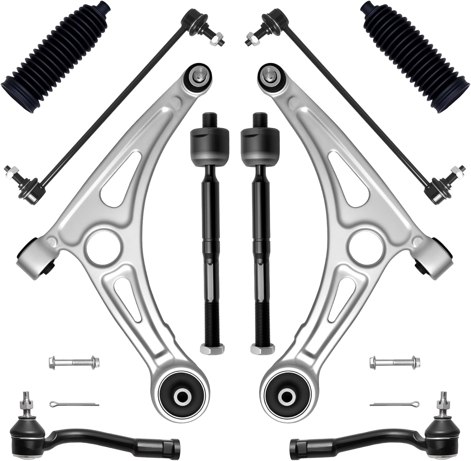 AUQDD 10Pc Front End Suspension Kit Fit For 2016 2017 Hy-undai Sonata, 2 Lower Control Arm w/Ball Joint 2 Sway Bar Link 4 Outer Inner Tie Rod End (# K623733 K623734 K750792 EV801307 ES801507)