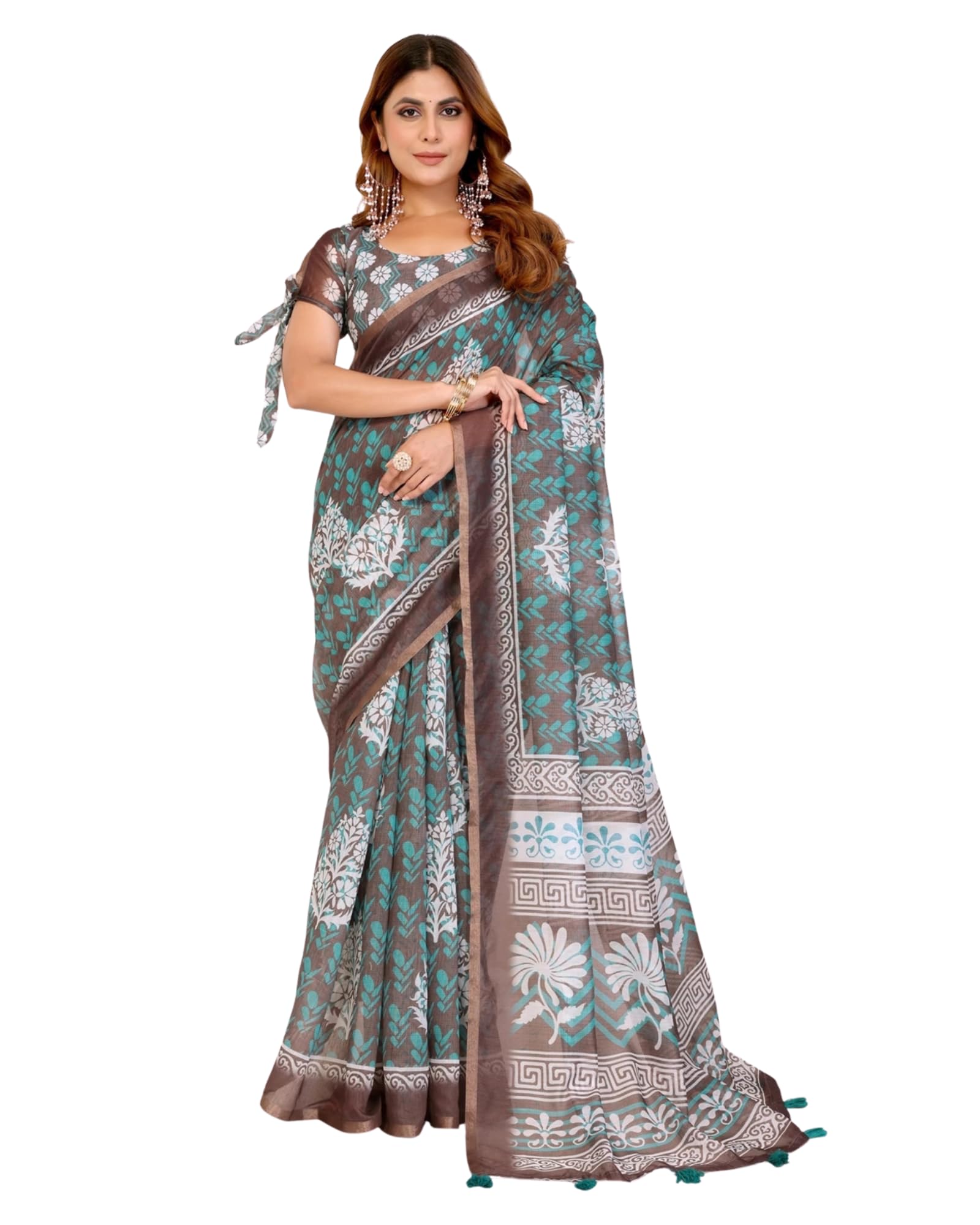Women Printed Chanderi Silk Saree with Unstitched Blouse Piece Print Sari for Lightweight Silk Blend Drapery-SC-780-image-28
