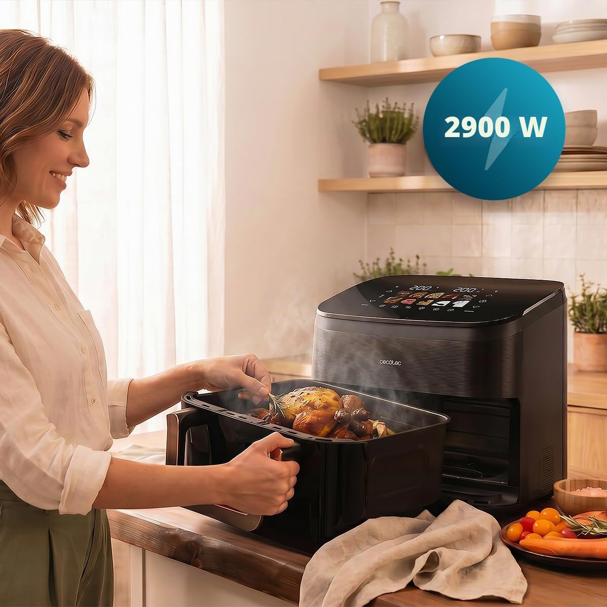 Cecotec Friggitrice ad Aria senza Olio 11 L Cecofry&Grill Smokin' 11000 Hot. 2800 W, Temperatura Regolabile 40-200 °C, 10 Menu, Piastra Grill, 3 Resistenze, Affumicatore Integrato, Air Fryer