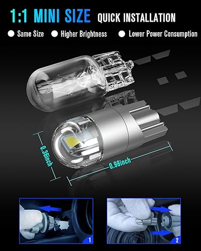 Miniatura 7 de 194 bombillas LED blancas 6000 K súper brillantes para luces de matrícula, 3030 chips 168 2825 W5W T10, bombilla LED para automóvil, luces LED para