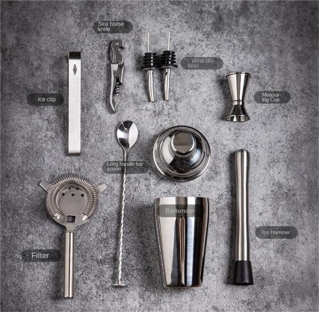 Juego de Cocktail Shaker Juego De Coctelera Mixology Bartender Kit con Soporte, Juego De Herramientas De Barra De Cóctel De 10 Piezas para Mezclador De Bebidas Coctelera Profesional Herramientas (Col